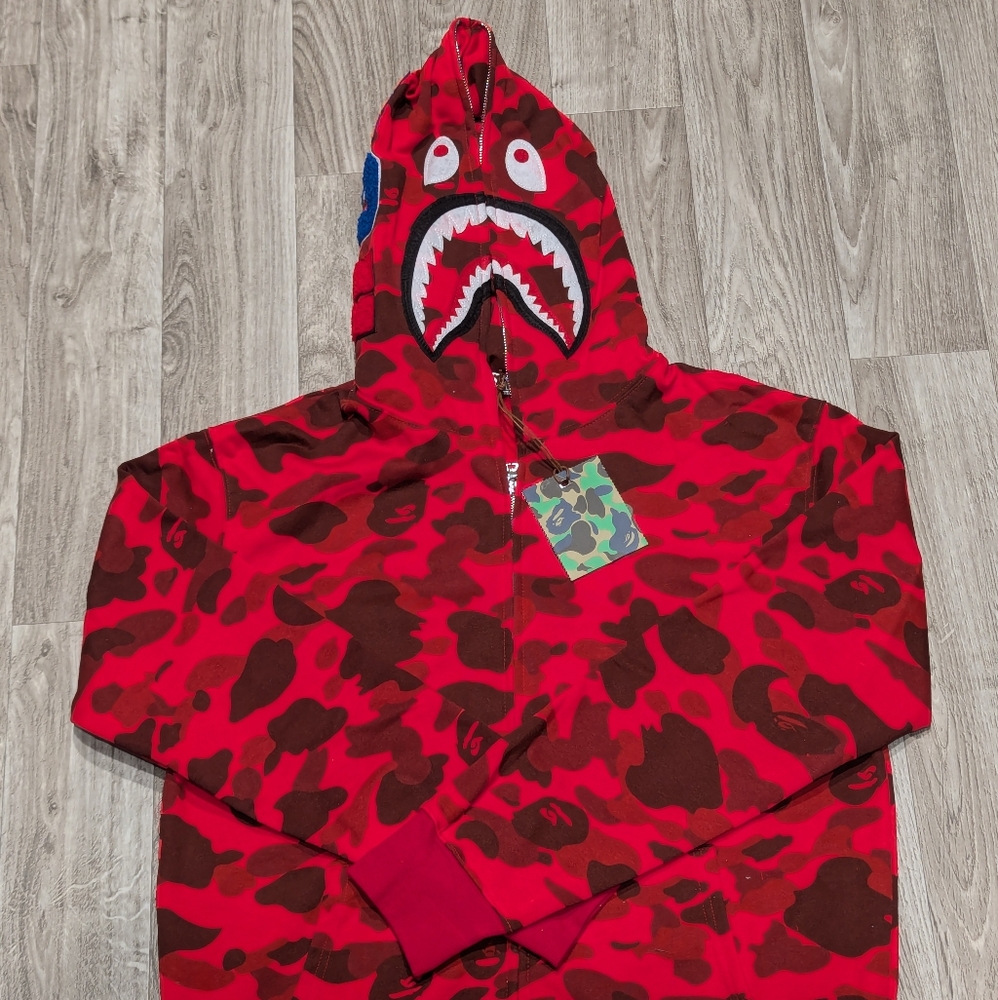 Ape Red Shark Hoodie ABC Camo XL